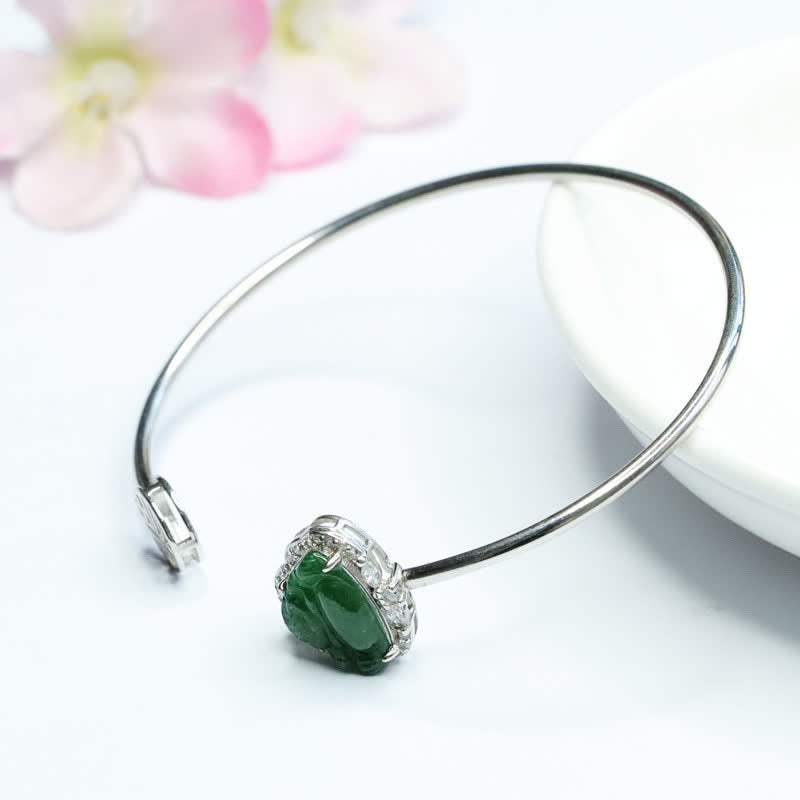 KarmaRipple's 925 Sterling Silver Laughing Buddha Jade Fortune Bracelet Bangle p9