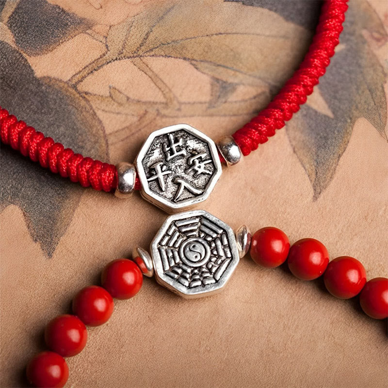 KarmaRipple's 925 Sterling Silver Yin Yang Bagua Symbol Cinnabar String Concentration Bracelet p7