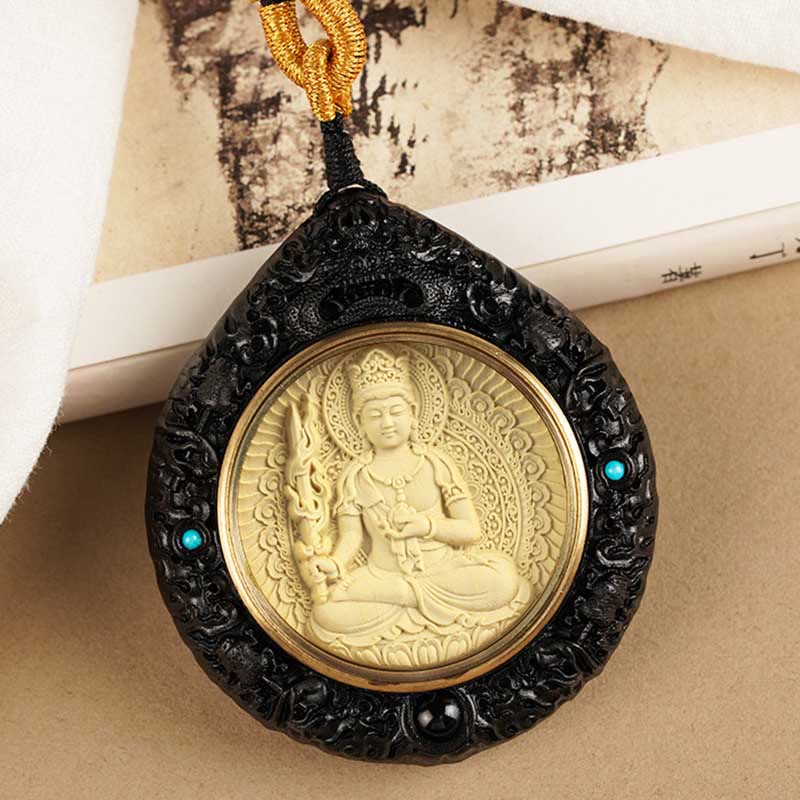 KarmaRipple's Chinese Zodiac Avalokitesvara Small Leaf Red Sandalwood Ebony Longevity Pendant Necklace p20