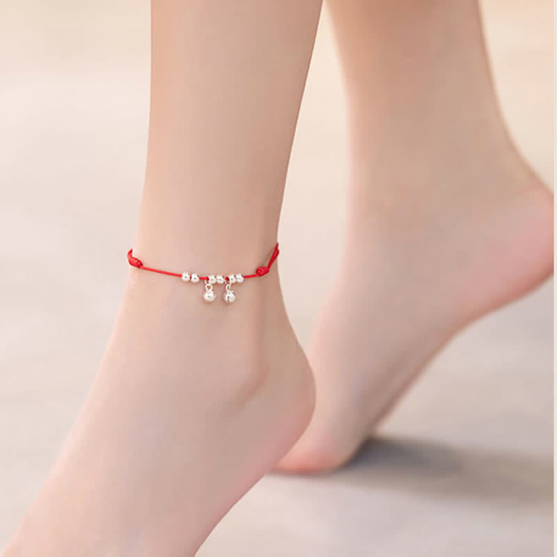 KarmaRipple's 925 Sterling Silver Red String Braid Bell Talisman Anklet p6