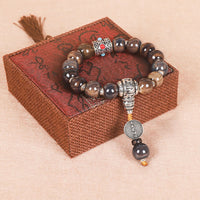 KarmaRipple's Tibet Om Mani Padme Hum Prayer Wheel Dorje Vajra Engraved Glass Bead Wisdom Bracelet
