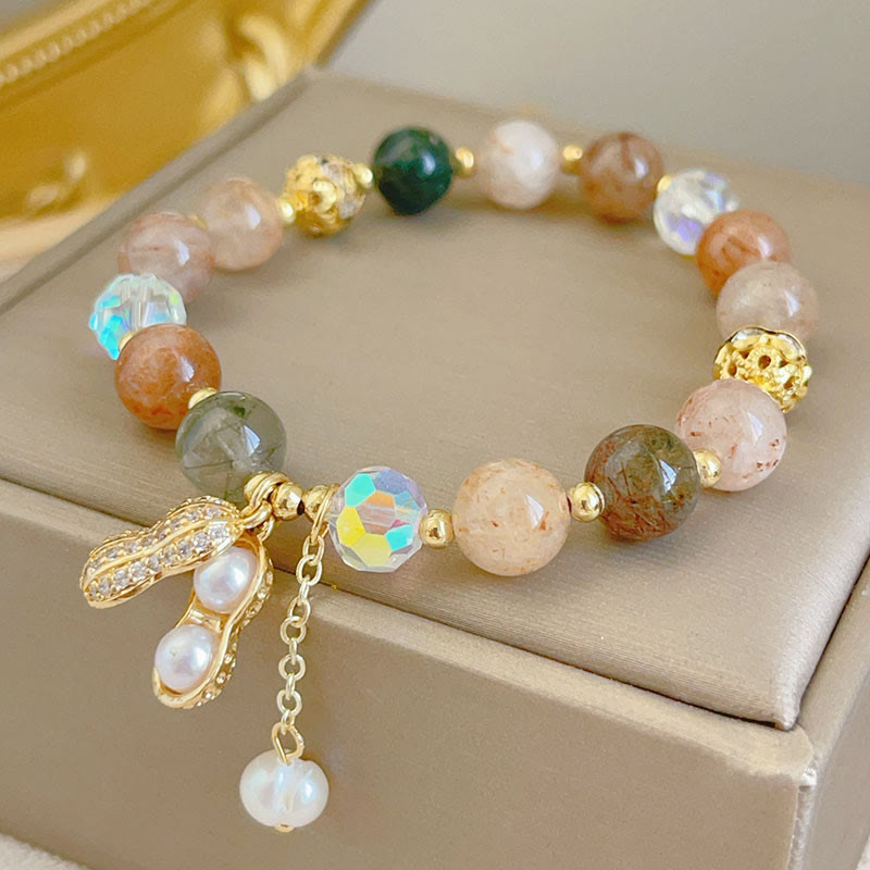 KarmaRipple's Sun Stone Colorful Rutilated Quartz Wealth Peanut Talisman Bracelet p1