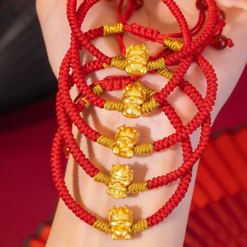 KarmaRipple's 999 Sterling Silver Year of the Dragon Bronze Coin Fortune Dragon Fu Character Fortune Handcrafted Red String Woven Bracelet ( p18