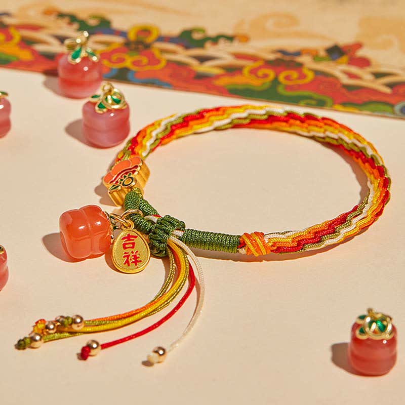 KarmaRipple's Persimmon Red Agate Strength Reincarnation Weave Braid String Bracelet p2