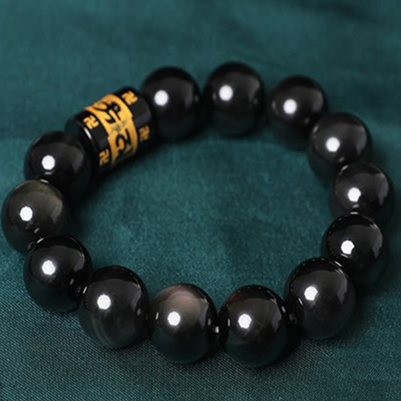KarmaRipple's Rainbow Obsidian Om Mani Padme Hum Swastika Positive Bracelet p11