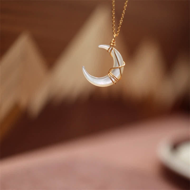 KarmaRipple's Authentic Tridacna Stone Crescent Moon Blessing Pendant Necklace p6