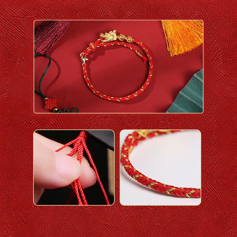 KarmaRipple's 999 Sterling Silver Handcrafted Dragon Fortune Eight Thread Weave Red String Woven Bracelet p6