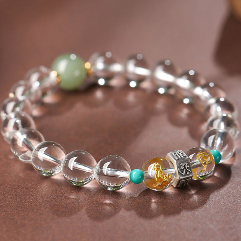 KarmaRipple's 925 Sterling Silver Chinese Zodiac Natal Buddha'spicious Groups Ivory Gemstone Hetian Jade Balancing Bracelet p29