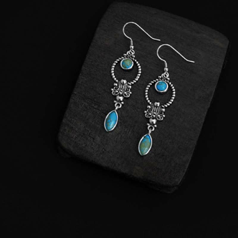 KarmaRipple's 925 Sterling Silver Vintage Turquoise Waterdrop Pattern Balance Drop Dangle Earrings p7