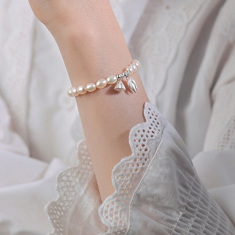 KarmaRipple's 999 Sterling Silver Lotus Flower Pod Authentic Pearl Balancing Bracelet p5