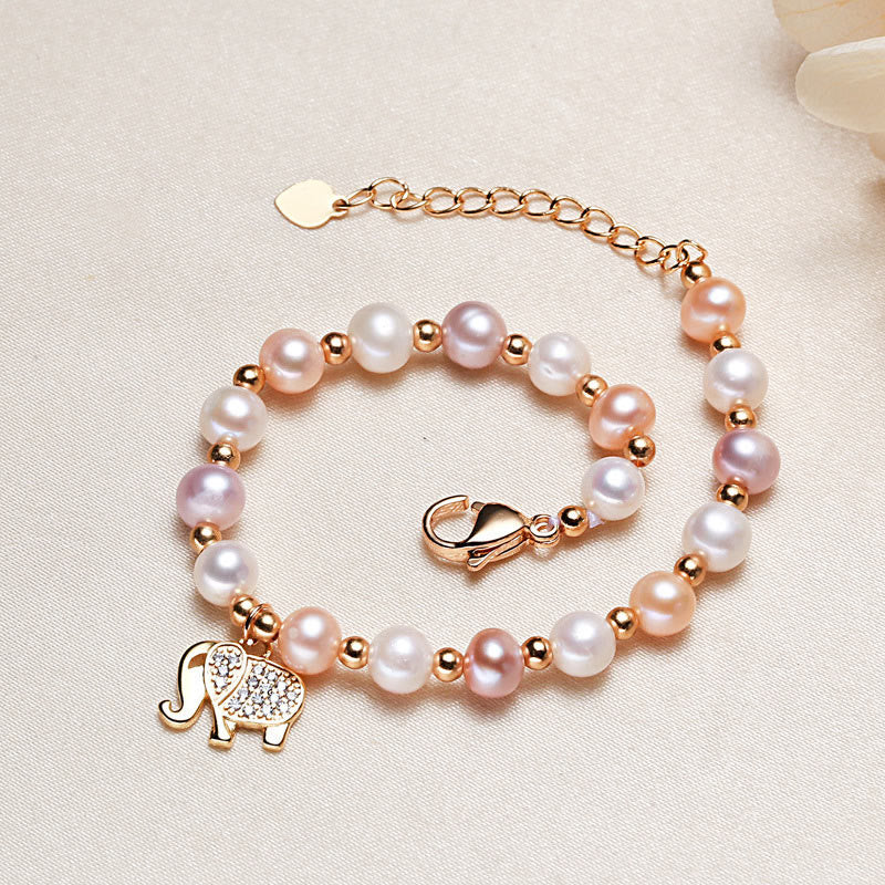 KarmaRipple's 18K Gold Plated Pearl Elephant Zircon Talisman Sincerity Bracelet p2