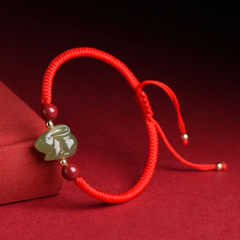KarmaRipple's Year of the Rabbit Hetian Jade Bunny Cinnabar Beaded Abundance String Bracelet p7
