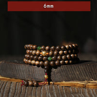 KarmaRipple's 999 Gold 108 Mala Beadwork Kalimantan Agarwood Cyan Jade Six True Words Strength Bracelet