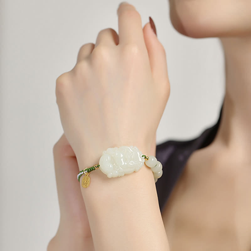 KarmaRipple's 925 Sterling Silver Chinese Zodiac Hetian Jade Happiness Fortune String Bracelet p16