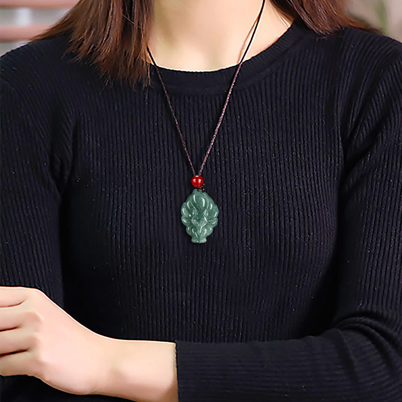 KarmaRipple's Authentic Green Jade Nine Tailed Fox Fortune Pendant Necklace p10