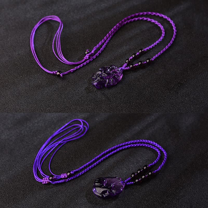 KarmaRipple's Authentic Amethyst Ivory Gemstone Citrine Nine Tailed Fox Fortune Pendant Necklace p14