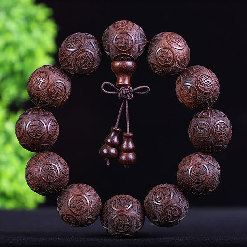KarmaRipple's Chinese Zodiac Rosewood Ebony Boxwood Bronze Coin PiXiu Carved Warmth Bracelet p40