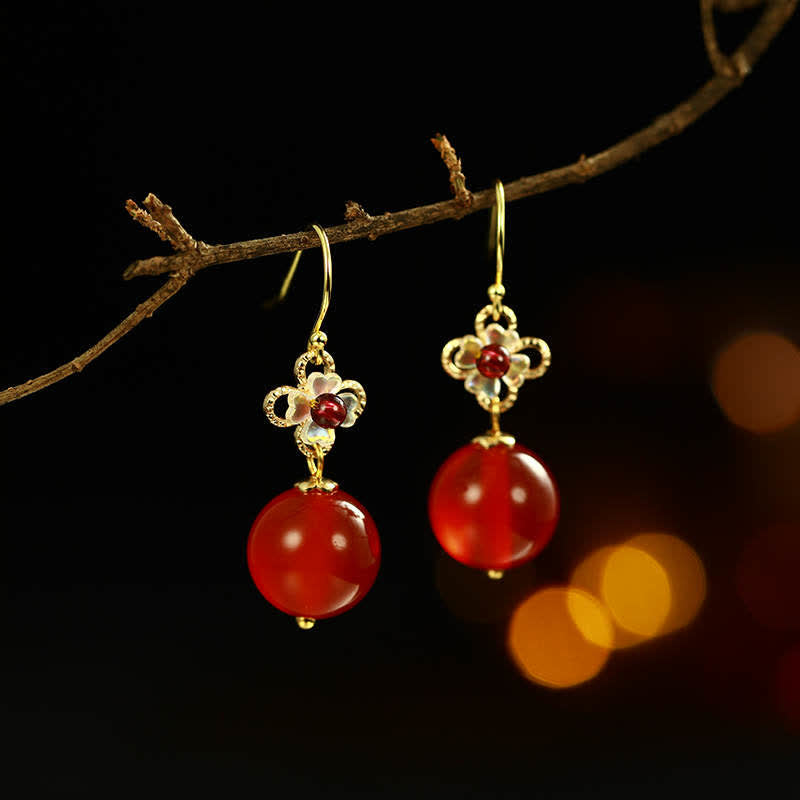 KarmaRipple's 925 Sterling Silver Red Agate Flower Beaded Confidence Earrings p3