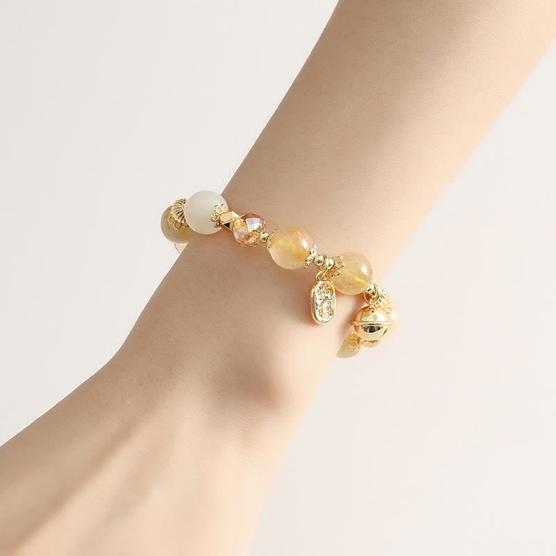 KarmaRipple's 14K Gold Plated Golden Rutilated Quartz Wealth Bell Fortunate Fortune Talisman Bracelet p4