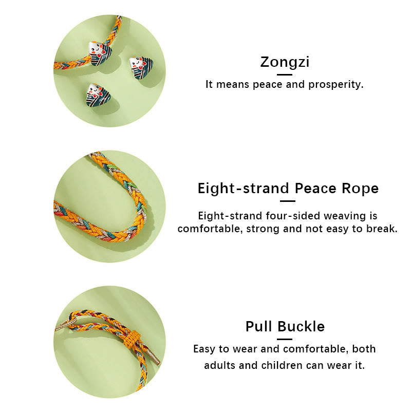 KarmaRipple's 925 Sterling Silver Dragon Boat Festival Zongzi Pattern Fortune Handmade Multicolored Rope Child Adult Bracelet p11