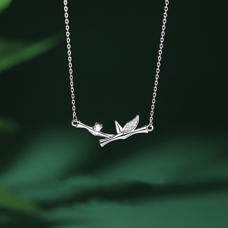 KarmaRipple's Bamboo Leaf Design Bronze Zircon Wealth Pendant Necklace p1