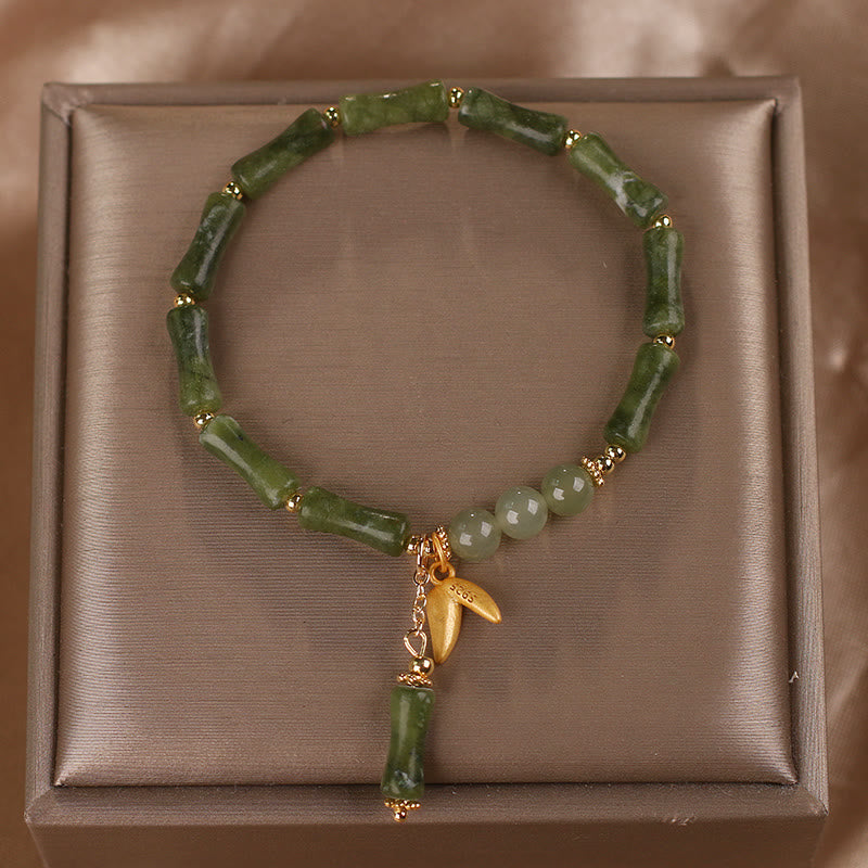 KarmaRipple's Green Bamboo Jade Leaf Pattern Wealth Fortune Bracelet p2