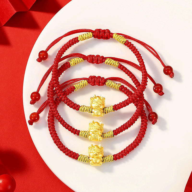 KarmaRipple's 999 Sterling Silver Year of the Dragon Bronze Coin Fortune Dragon Fu Character Fortune Handcrafted Red String Woven Bracelet p17