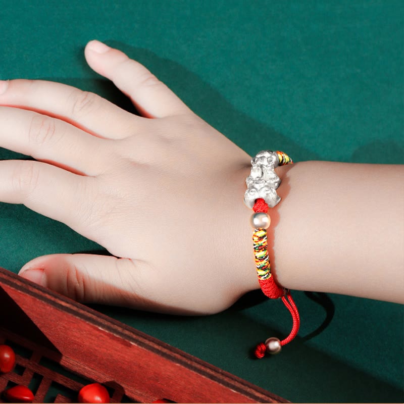 KarmaRipple's 999 Sterling Silver PiXiu Wealth King Kong Weave String Woven Kids Child Bracelet p12
