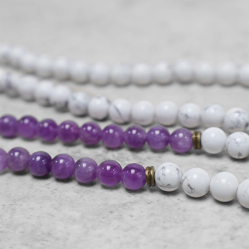 KarmaRipple's 108 Mala Beadwork Amethyst Ivory Turquoise OM Balancing Meditation Energy Bracelet p5