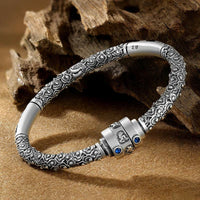 KarmaRipple's 990 Sterling Silver Tibetan Auspicious Clouds Om Mani Padme Hum Engraved Creativity Bracelet Bangle