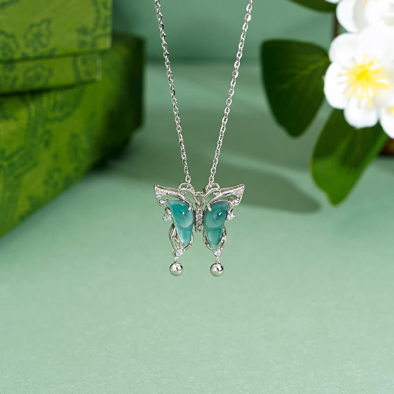 KarmaRipple's 925 Sterling Silver Green Jade Butterfly Fortune Pendant Necklace p2