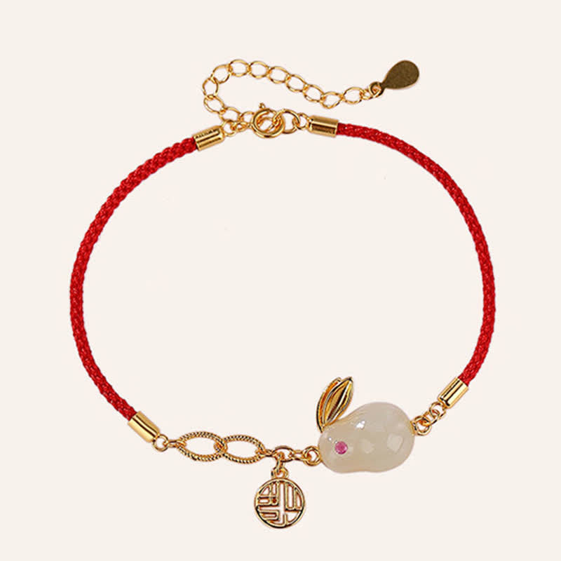 KarmaRipple's 925 Sterling Silver Year of the Rabbit Hetian Ivory Jade Fortune Blessing Red String Bracelet p8