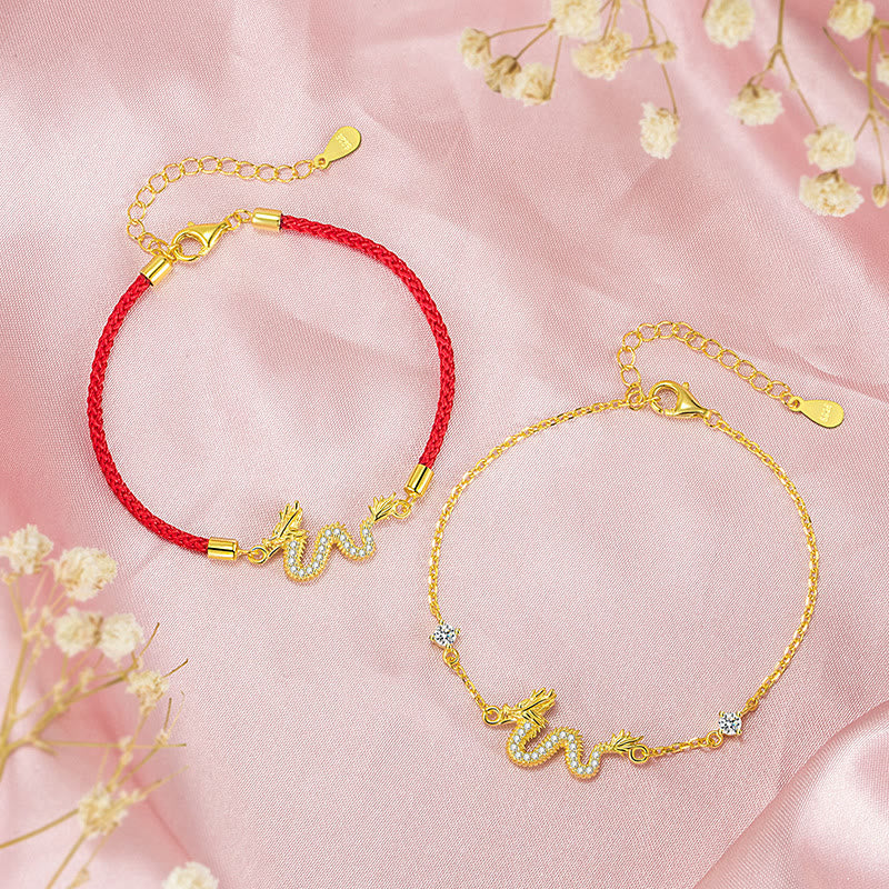 KarmaRipple's 925 Sterling Silver Year Of The Dragon Auspicious Golden Dragon Fortune Red Rope Chain Bracelet p9