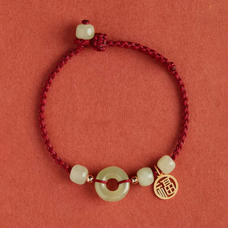 KarmaRipple's Round Peace Buckle Jade Lotus Happiness Abundance Wealth String Bracelet p26