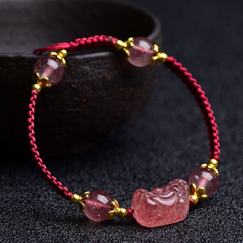 KarmaRipple's Authentic Strawberry Gemstone Pixiu Talisman Fortunate Red String Bracelet p3