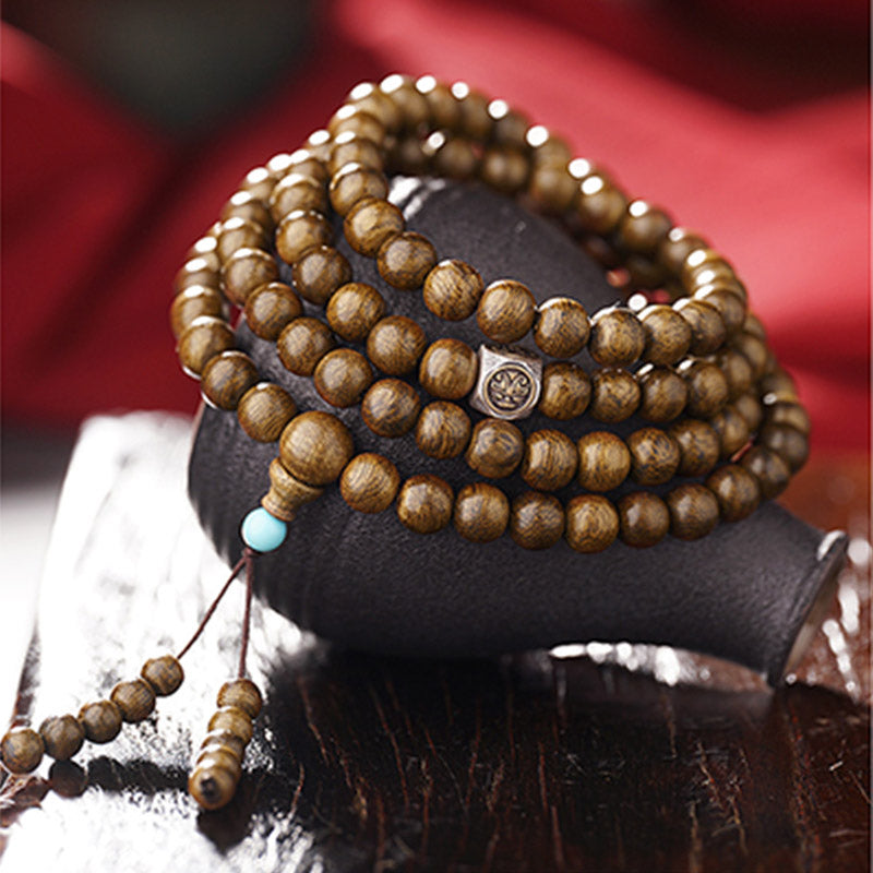KarmaRipple's 108 Mala Beadwork 999 Gold Brunei Agarwood Heart Sutra Amber Red Agate Strength Meditation Bracelet p2