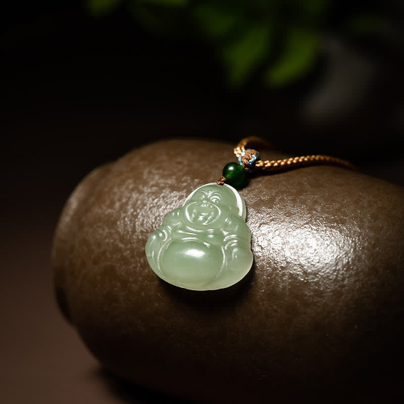 KarmaRipple's Laughing Buddha Jade Lotus Prosperity String Pendant Necklace p2