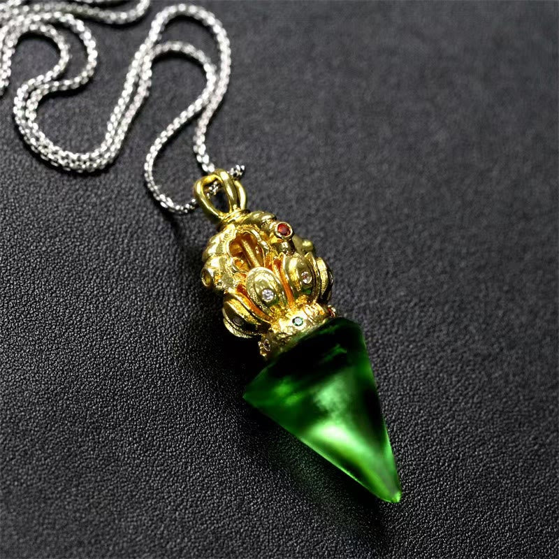 KarmaRipple's Tibetan Dorje Vajra 4 Prong Lotus Liuli Gemstone Strength Pendant Necklace p12
