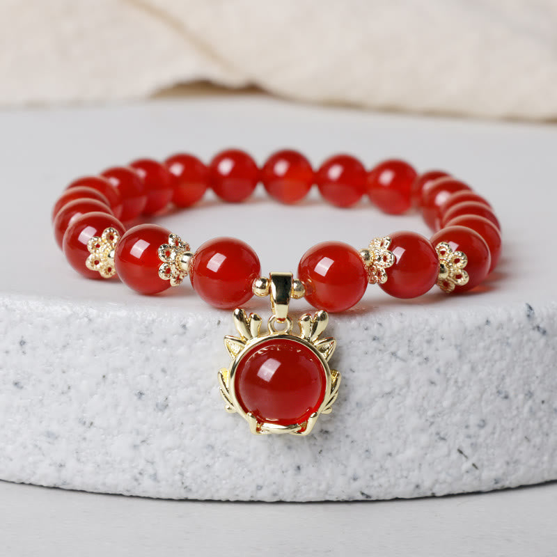 KarmaRipple's Year of the Dragon Red Agate Jade Peace Buckle Fu Character Success Bracelet ( p15