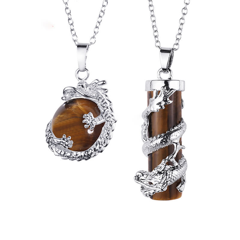 KarmaRipple's 2pc Dragon Wrapped Round Ball Gemstone Pair Pendant Necklace p4