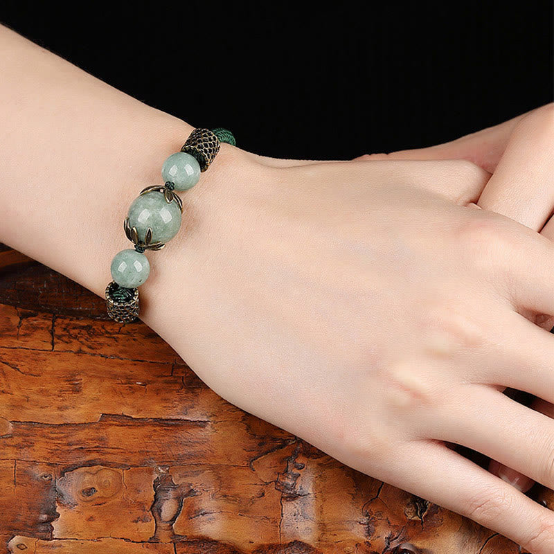 KarmaRipple's Handmade Green Rope Fortune Jade Bead Prosperity Bracelet p6