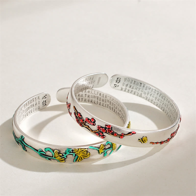 KarmaRipple's Plum Blossom Chrysanthemum Flower Design Heart Sutra Balancing Bracelet Cuff Bangle p5