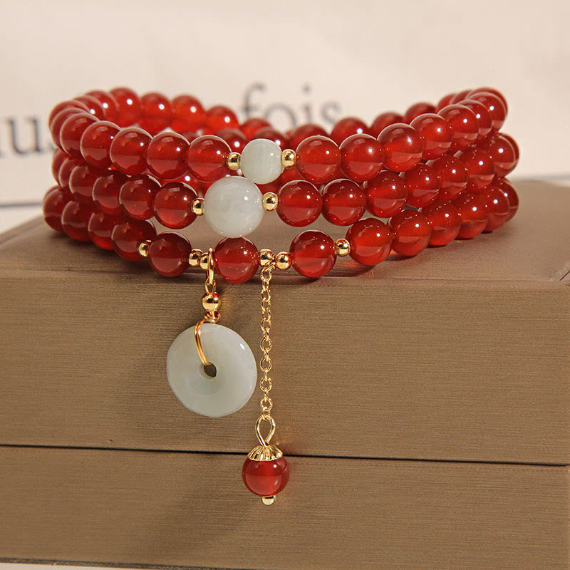 KarmaRipple's Authentic Red Agate Jade Peace Buckle Calm Triple Wrap Bracelet p4