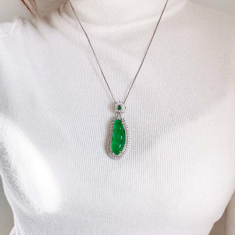 KarmaRipple's Fortune Bean Cyan Jade Fortune Pendant Necklace p3