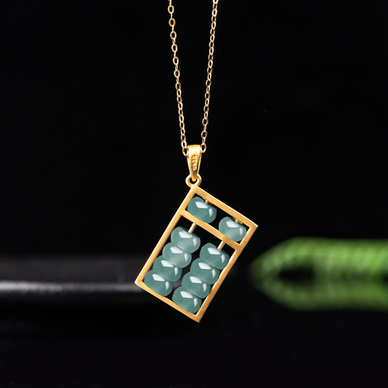KarmaRipple's 925 Sterling Silver Authentic Jade Abacus Pattern Abundance Pendant Necklace p5