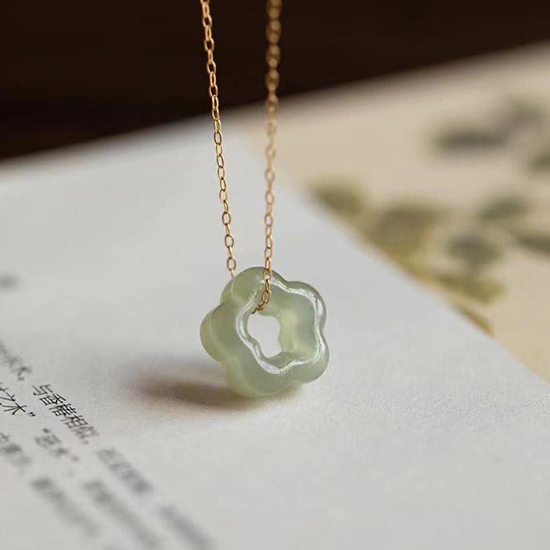 KarmaRipple's Dainty Hetian Jade Cyan Jade Fortune Floral Talisman Pendant Necklace p9