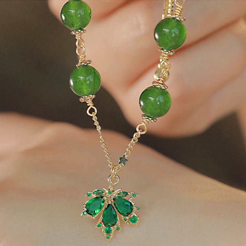 KarmaRipple's 14k Gold Plated Green Chalcedony Maple Leaf Courage Strength Bracelet p11