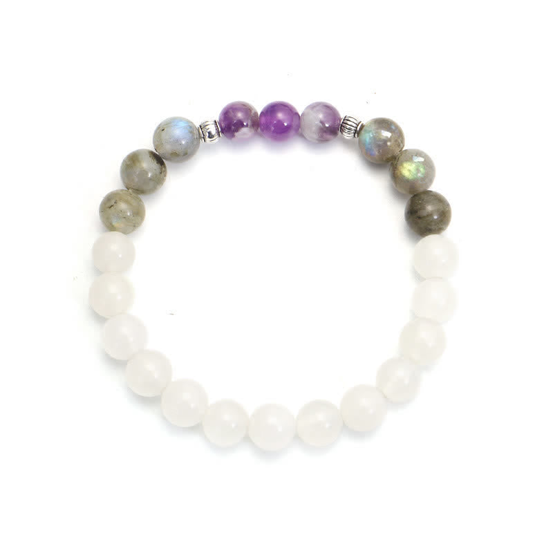 KarmaRipple's 108 Mala Beadwork Ivory Agate Amethyst Black Glitter Stone Protection Bracelet p5