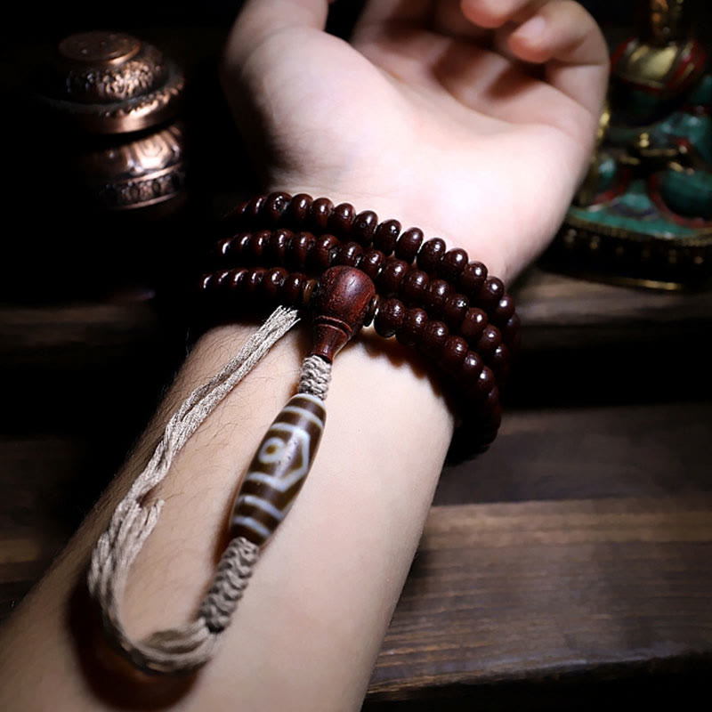 KarmaRipple's Authentic Tibet 108 Mala Beadwork Purple Bodhi Seed Three-eyed Dzi Bead Bronze Dorje Balance Bracelet p12