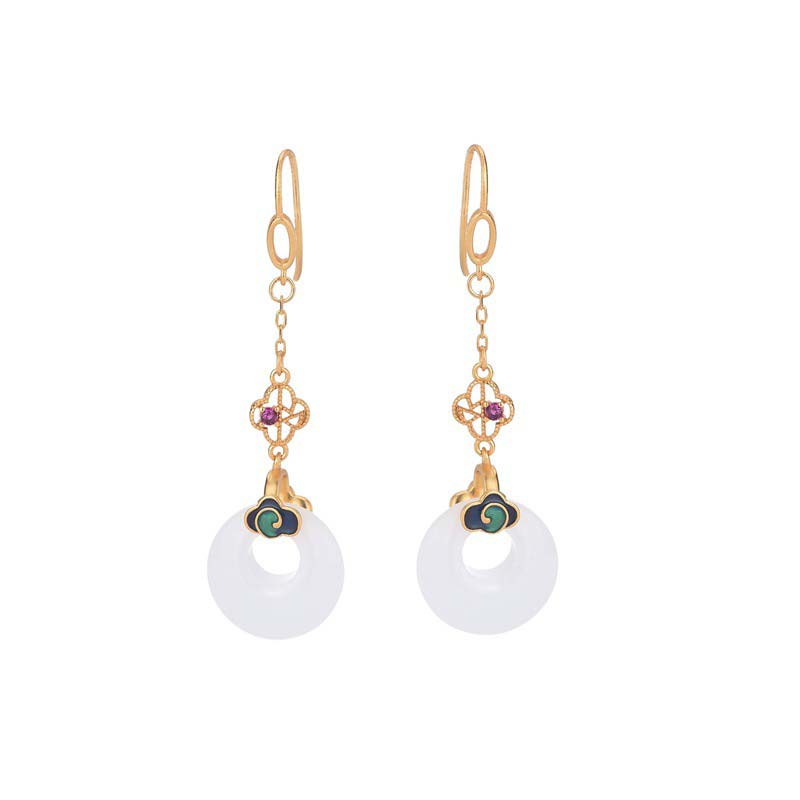 KarmaRipple's FengShui Ivory Jade Blessing Drop Earrings p17